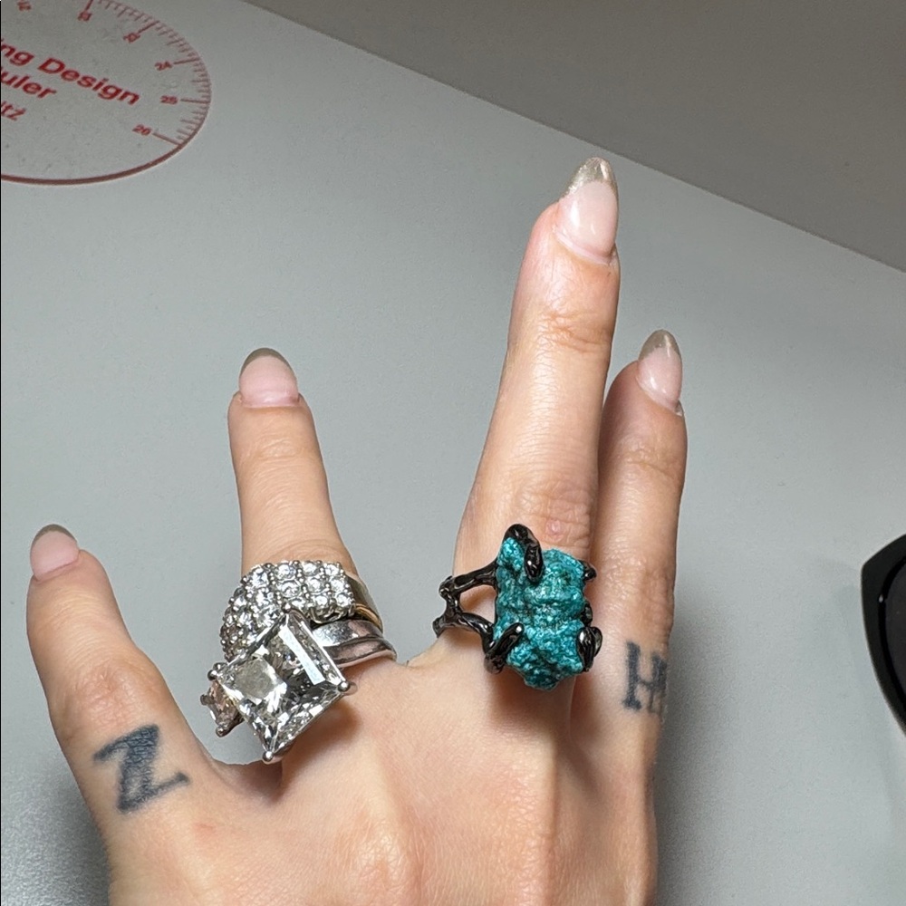 Turquoise black silver modern unique ring 925 - Picture 17 of 17